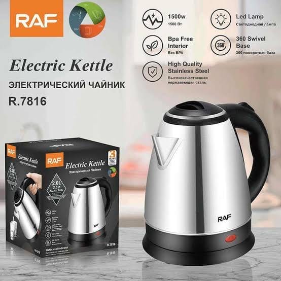 RAF KT-200 Electric Kettle (2.0 Ltr) Concealed – Steel Body - Durable Appliance Designed For Quick Water Boiling In The Kitchen